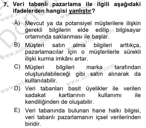 Reklam Kampanya Analizi Dersi 2023 - 2024 Yılı (Final) Dönem Sonu Sınavı 7. Soru