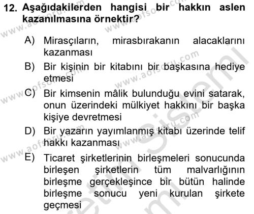 Hukukun Temel Kavramları Dersi 2023 - 2024 Yılı (Final) Dönem Sonu Sınavı 12. Soru