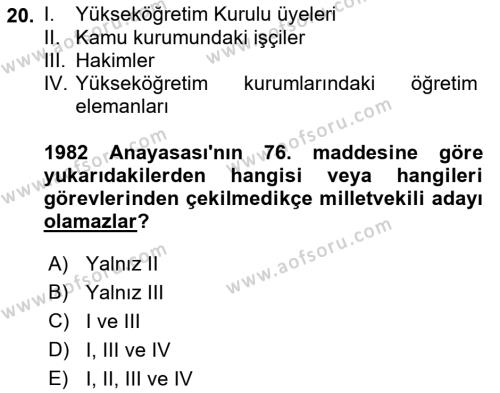 Hukukun Temel Kavramları Dersi 2023 - 2024 Yılı (Final) Dönem Sonu Sınavı 20. Soru