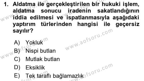 Hukukun Temel Kavramları Dersi 2023 - 2024 Yılı Yaz Okulu Sınavı 1. Soru