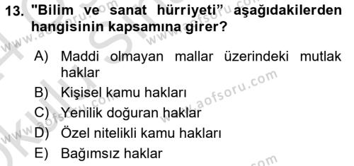 Hukukun Temel Kavramları Dersi 2023 - 2024 Yılı Yaz Okulu Sınavı 13. Soru