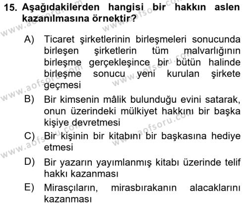 Hukukun Temel Kavramları Dersi 2023 - 2024 Yılı Yaz Okulu Sınavı 15. Soru