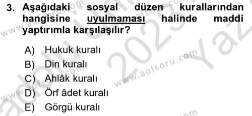 Hukukun Temel Kavramları Dersi 2023 - 2024 Yılı Yaz Okulu Sınavı 3. Soru