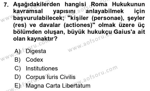 Hukukun Temel Kavramları Dersi 2023 - 2024 Yılı Yaz Okulu Sınavı 7. Soru