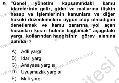 Hukukun Temel Kavramları Dersi 2023 - 2024 Yılı Yaz Okulu Sınavı 9. Soru