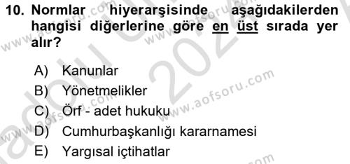 Hukukun Temel Kavramları Dersi 2024 - 2025 Yılı (Vize) Ara Sınavı 10. Soru