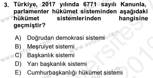 İdare Hukukuna Giriş Dersi 2018 - 2019 Yılı (Vize) Ara Sınavı 3. Soru