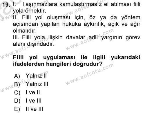 İdare Hukukuna Giriş Dersi 2020 - 2021 Yılı Yaz Okulu Sınavı 19. Soru