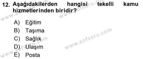 İdare Hukukuna Giriş Dersi 2022 - 2023 Yılı Yaz Okulu Sınavı 12. Soru