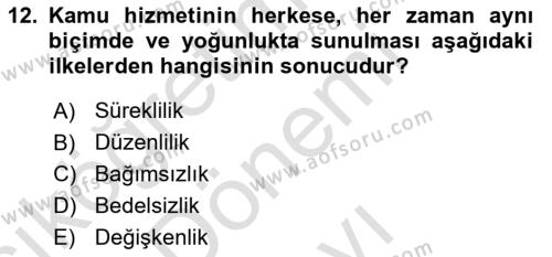 İdare Hukukuna Giriş Dersi 2023 - 2024 Yılı (Final) Dönem Sonu Sınavı 12. Soru