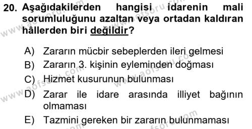 İdare Hukukuna Giriş Dersi 2023 - 2024 Yılı (Final) Dönem Sonu Sınavı 20. Soru