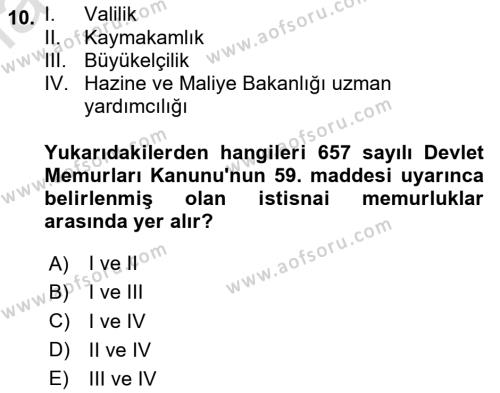 İdare Hukukuna Giriş Dersi 2024 - 2025 Yılı (Vize) Ara Sınavı 10. Soru