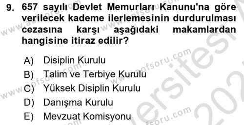 İdare Hukukuna Giriş Dersi 2024 - 2025 Yılı (Vize) Ara Sınavı 9. Soru