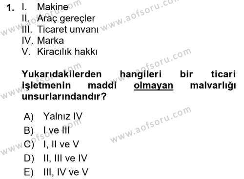 İşletme Hukuku Dersi 2018 - 2019 Yılı 3 Ders Sınavı 1. Soru