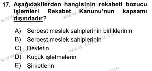 İşletme Hukuku Dersi 2018 - 2019 Yılı 3 Ders Sınavı 17. Soru