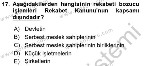 İşletme Hukuku Dersi 2018 - 2019 Yılı Yaz Okulu Sınavı 17. Soru