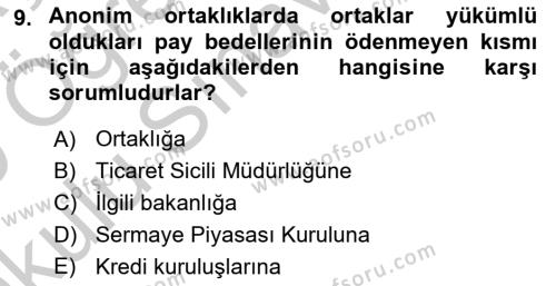 İşletme Hukuku Dersi 2018 - 2019 Yılı Yaz Okulu Sınavı 9. Soru