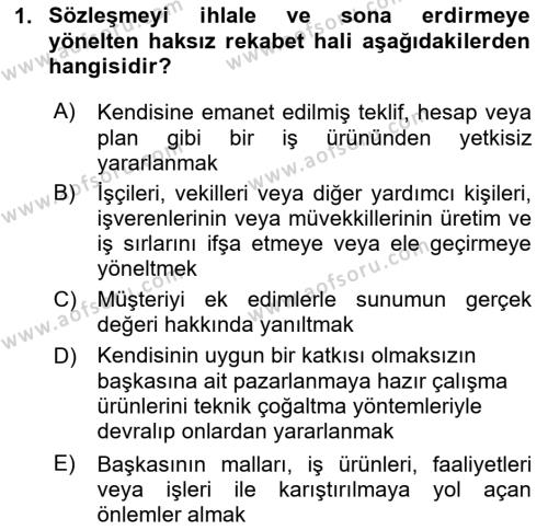 İşletme Hukuku Dersi 2020 - 2021 Yılı Yaz Okulu Sınavı 1. Soru