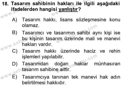 İşletme Hukuku Dersi 2020 - 2021 Yılı Yaz Okulu Sınavı 18. Soru