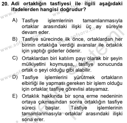 İşletme Hukuku Dersi 2020 - 2021 Yılı Yaz Okulu Sınavı 20. Soru