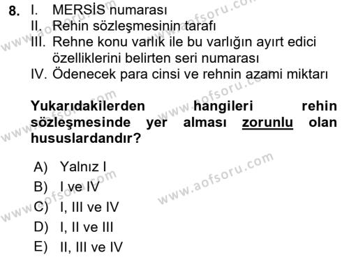 İşletme Hukuku Dersi 2020 - 2021 Yılı Yaz Okulu Sınavı 8. Soru