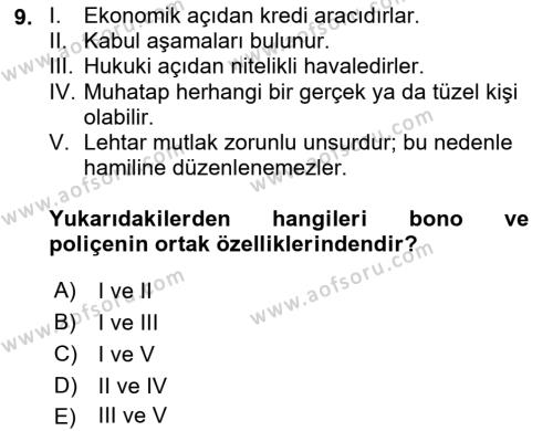 İşletme Hukuku Dersi 2020 - 2021 Yılı Yaz Okulu Sınavı 9. Soru