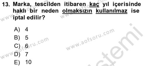 İşletme Hukuku Dersi 2021 - 2022 Yılı (Vize) Ara Sınavı 13. Soru