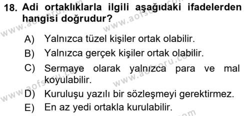 İşletme Hukuku Dersi 2021 - 2022 Yılı (Vize) Ara Sınavı 18. Soru