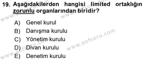 İşletme Hukuku Dersi 2021 - 2022 Yılı (Vize) Ara Sınavı 19. Soru