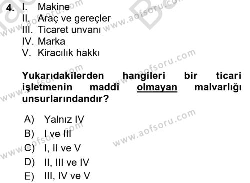 İşletme Hukuku Dersi 2021 - 2022 Yılı (Vize) Ara Sınavı 4. Soru