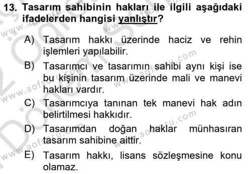 İşletme Hukuku Dersi 2021 - 2022 Yılı (Final) Dönem Sonu Sınavı 13. Soru