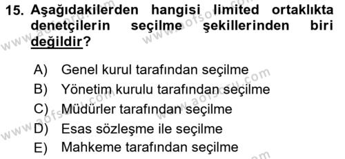 İşletme Hukuku Dersi 2021 - 2022 Yılı (Final) Dönem Sonu Sınavı 15. Soru