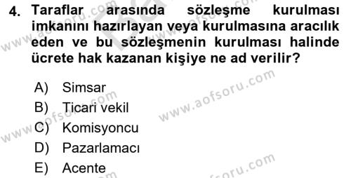 İşletme Hukuku Dersi 2021 - 2022 Yılı (Final) Dönem Sonu Sınavı 4. Soru