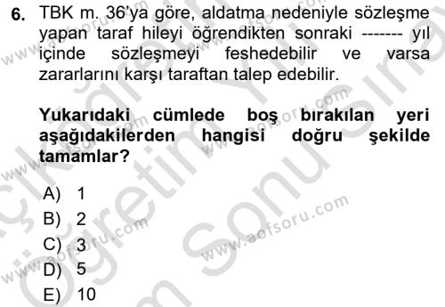 İşletme Hukuku Dersi 2021 - 2022 Yılı (Final) Dönem Sonu Sınavı 6. Soru