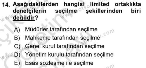 İşletme Hukuku Dersi 2021 - 2022 Yılı Yaz Okulu Sınavı 14. Soru