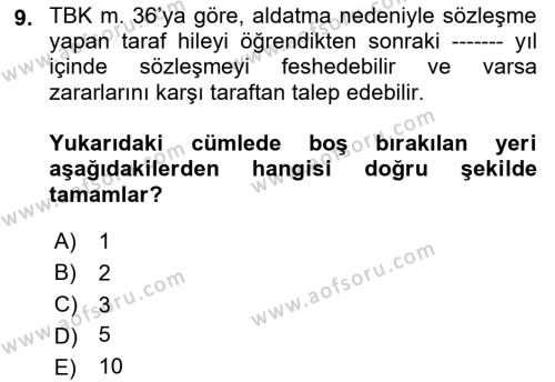 İşletme Hukuku Dersi 2021 - 2022 Yılı Yaz Okulu Sınavı 9. Soru