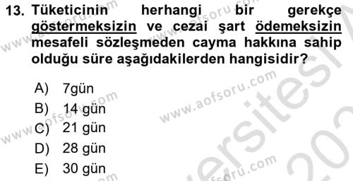 İşletme Hukuku Dersi 2022 - 2023 Yılı Yaz Okulu Sınavı 13. Soru