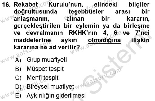 İşletme Hukuku Dersi 2022 - 2023 Yılı Yaz Okulu Sınavı 16. Soru