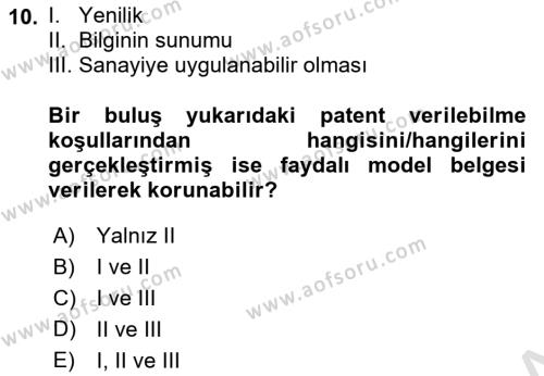 İşletme Hukuku Dersi 2023 - 2024 Yılı (Vize) Ara Sınavı 10. Soru