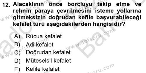 İşletme Hukuku Dersi 2023 - 2024 Yılı (Vize) Ara Sınavı 12. Soru