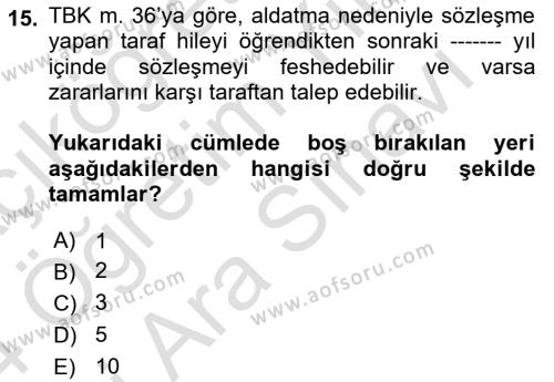 İşletme Hukuku Dersi 2023 - 2024 Yılı (Vize) Ara Sınavı 15. Soru