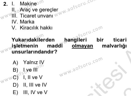 İşletme Hukuku Dersi 2023 - 2024 Yılı (Vize) Ara Sınavı 2. Soru