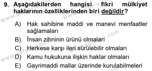 İşletme Hukuku Dersi 2023 - 2024 Yılı (Vize) Ara Sınavı 9. Soru