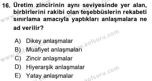 İşletme Hukuku Dersi 2023 - 2024 Yılı (Final) Dönem Sonu Sınavı 16. Soru