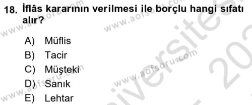 İşletme Hukuku Dersi 2023 - 2024 Yılı (Final) Dönem Sonu Sınavı 18. Soru