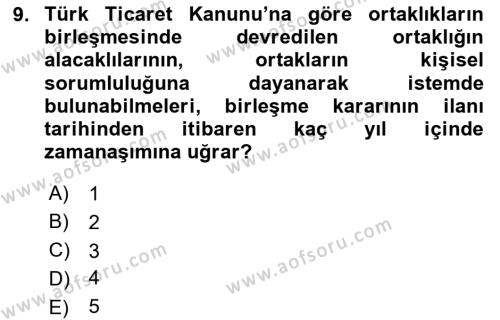 İşletme Hukuku Dersi 2023 - 2024 Yılı (Final) Dönem Sonu Sınavı 9. Soru