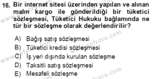 İşletme Hukuku Dersi 2023 - 2024 Yılı Yaz Okulu Sınavı 16. Soru