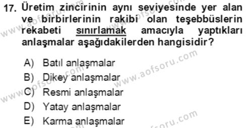 İşletme Hukuku Dersi 2023 - 2024 Yılı Yaz Okulu Sınavı 17. Soru