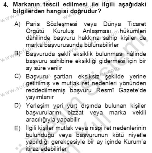 İşletme Hukuku Dersi 2023 - 2024 Yılı Yaz Okulu Sınavı 4. Soru