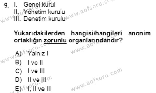 İşletme Hukuku Dersi 2023 - 2024 Yılı Yaz Okulu Sınavı 9. Soru